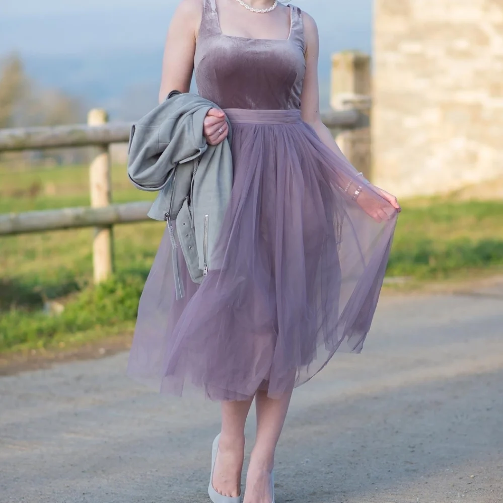 Little Mistress Tall Velvet Top Mini Skater Dress With Tulle Skirt - Picture 1 of 7
